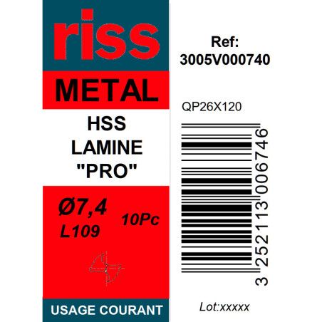 Boite 10 forets à métaux HSS laminé Pro Ø7,4mm - Riss