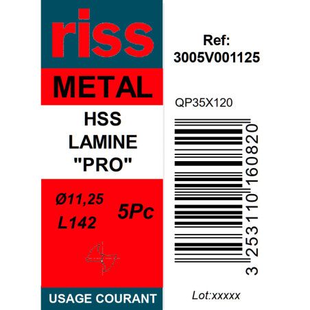 Boite 5 forets à métaux HSS laminé Pro Ø11,25mm - Riss