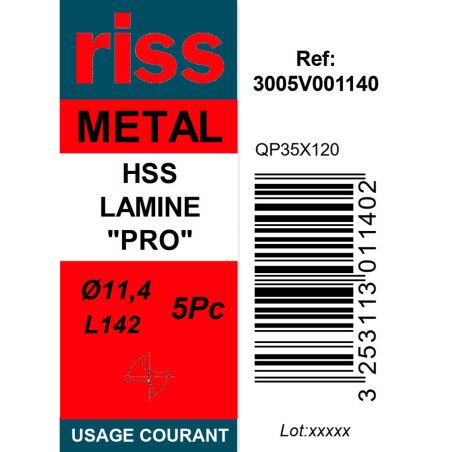 Boite 5 forets à métaux HSS laminé Pro Ø11,4mm - Riss