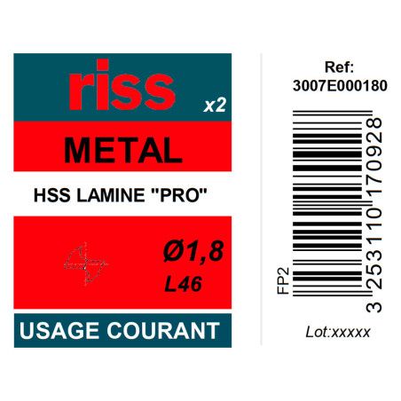 Etui 2 forets à métaux laminé Pro Ø1,8mm - Riss