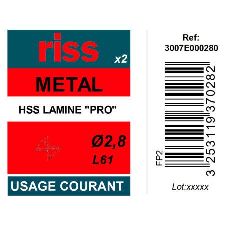 Etui 2 forets à métaux laminé Pro Ø2,8mm - Riss