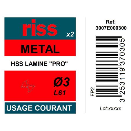 Etui 2 forets à métaux laminé Pro Ø3mm - Riss