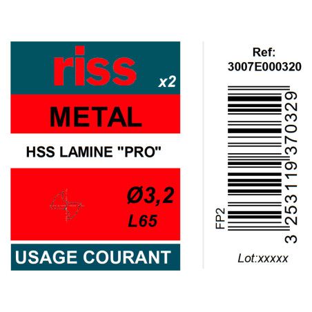 Etui 2 forets à métaux laminé Pro Ø3,2mm - Riss