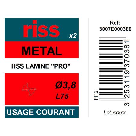 Etui 2 forets à métaux laminé Pro Ø3,8mm - Riss
