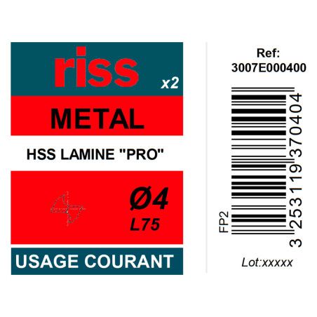 Etui 2 forets à métaux laminé Pro Ø4mm - Riss