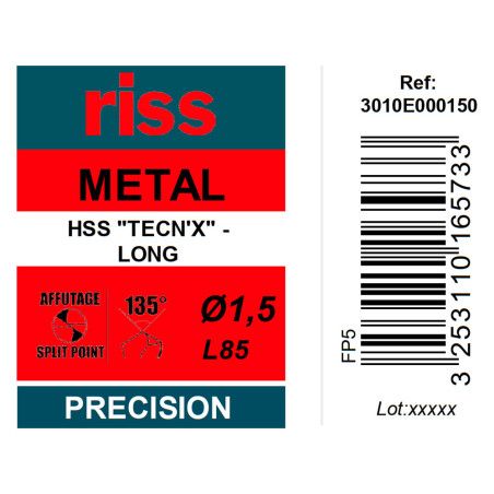 Foret à métaux HSS série longue Ø1,5 x 85mm - Riss