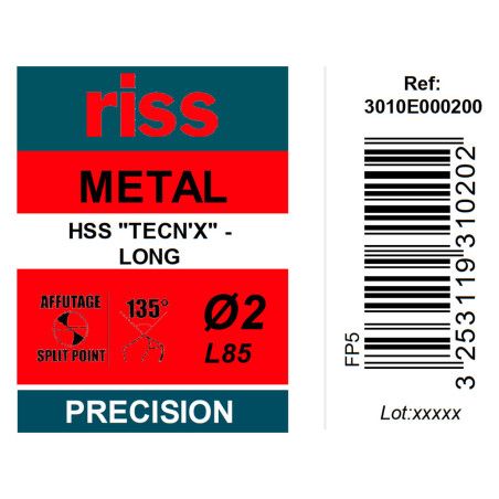 Foret à métaux HSS série longue Ø2 x 85mm - Riss