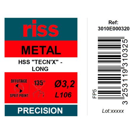 Foret à métaux HSS série longue Ø3,2 x 106mm - Riss