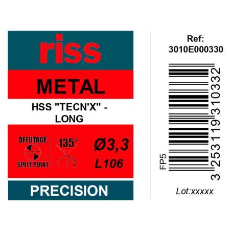 Foret à métaux HSS série longue Ø3,3 x 106mm - Riss