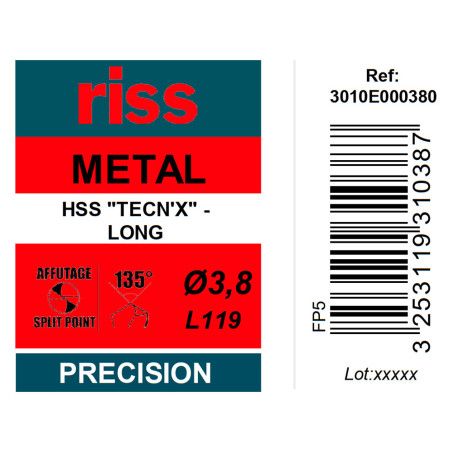 Foret à métaux HSS série longue Ø3,8 x 119mm - Riss