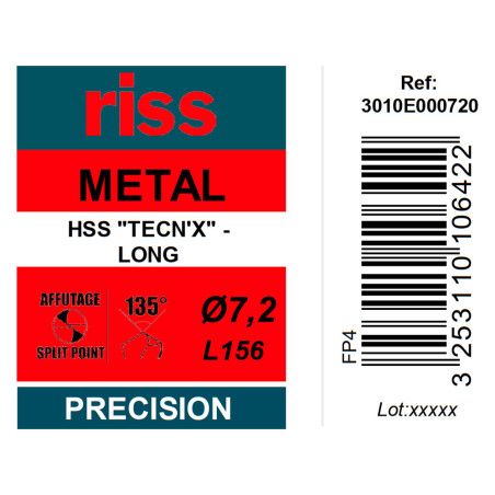 Foret à métaux HSS série longue Ø7,2 x 156mm - Riss