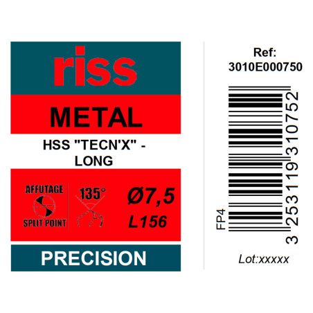 Foret à métaux HSS série longue Ø7,5 x 156mm - Riss