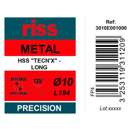 Foret à métaux HSS série longue Ø10 x 184mm - Riss