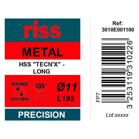 Foret à métaux HSS série longue Ø11 x 195mm - Riss