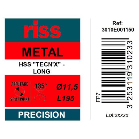 Foret à métaux HSS série longue Ø11,5 x 195mm - Riss
