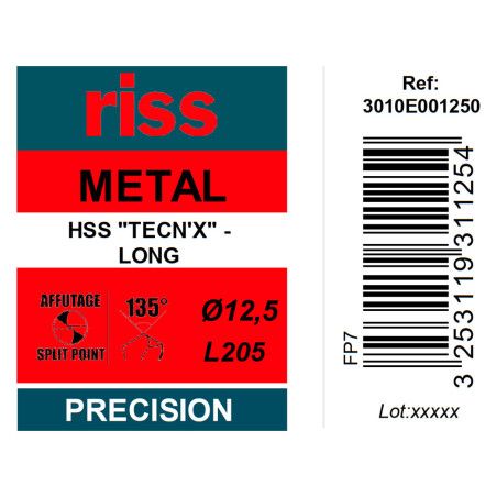 Foret à métaux HSS série longue Ø12,5 x 205mm - Riss