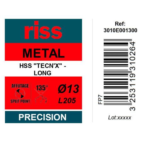 Foret à métaux HSS série longue Ø13 x 205mm - Riss