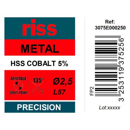 Foret à métaux HSS Cobalt 5% Ø2,5mm - Riss