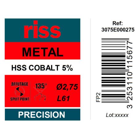 Foret à métaux HSS Cobalt 5% Ø2,75mm - Riss