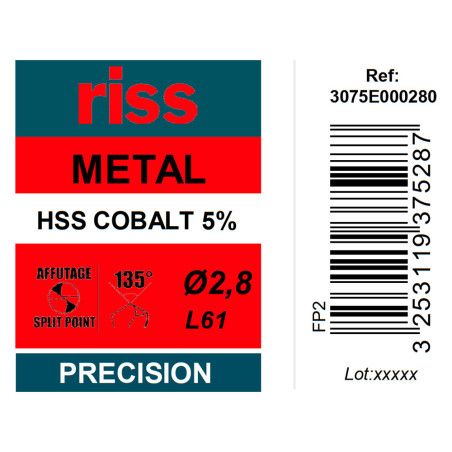 Foret à métaux HSS Cobalt 5% Ø2,8mm - Riss