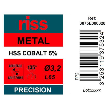 Foret à métaux HSS Cobalt 5% Ø3,2mm - Riss