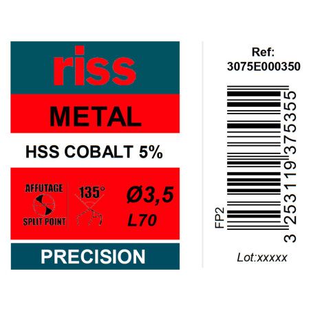 Foret à métaux HSS Cobalt 5% Ø3,5mm - Riss