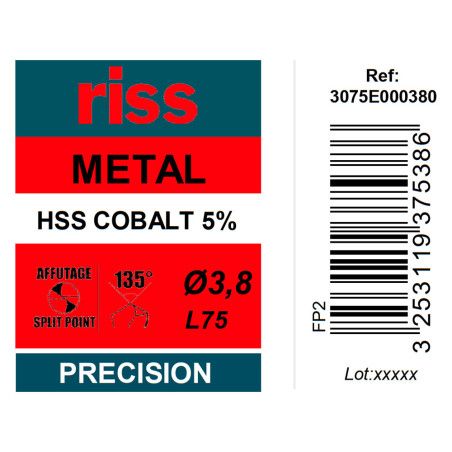 Foret à métaux HSS Cobalt 5% Ø3,8mm - Riss