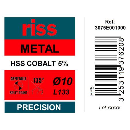 Foret à métaux HSS Cobalt 5% Ø10mm - Riss