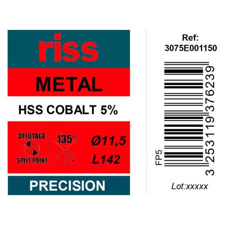 Foret à métaux HSS Cobalt 5% Ø11,5mm - Riss