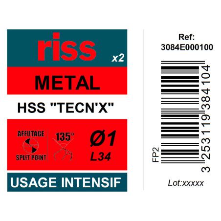 Etui 2 forets à métaux HSS taillés meulés TECN'X Ø1mm - Riss