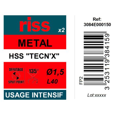 Etui 2 forets à métaux HSS taillés meulés TECN'X Ø1,5mm - Riss