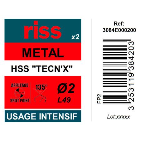 Etui 2 forets à métaux HSS taillés meulés TECN'X Ø2mm - Riss