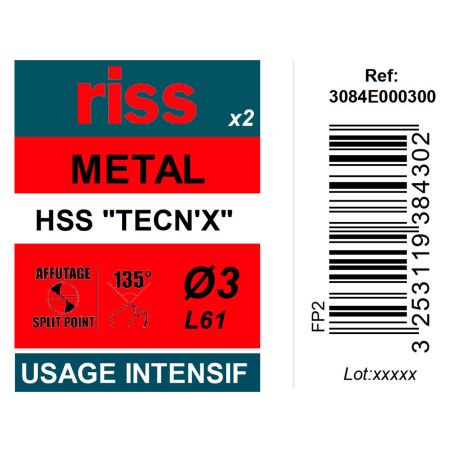 Etui 2 forets à métaux HSS taillés meulés TECN'X Ø3mm - Riss