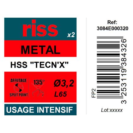 Etui 2 forets à métaux HSS taillés meulés TECN'X Ø3,2mm - Riss