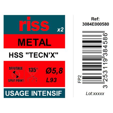 Etui 2 forets à métaux HSS taillés meulés TECN'X Ø5,8mm - Riss