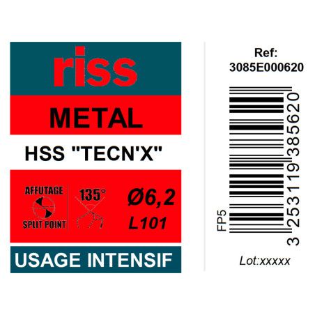 Foret à métaux HSS taillé meulé TECN'X Ø6,2mm - Riss