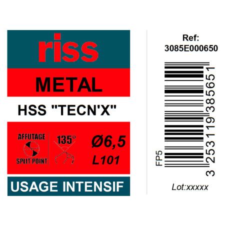 Foret à métaux HSS taillé meulé TECN'X Ø6,5mm - Riss