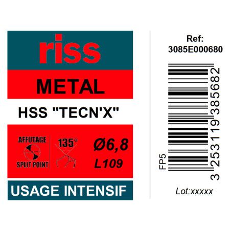 Foret à métaux HSS taillé meulé TECN'X Ø6,8mm - Riss