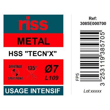 Foret à métaux HSS taillé meulé TECN'X Ø7mm - Riss