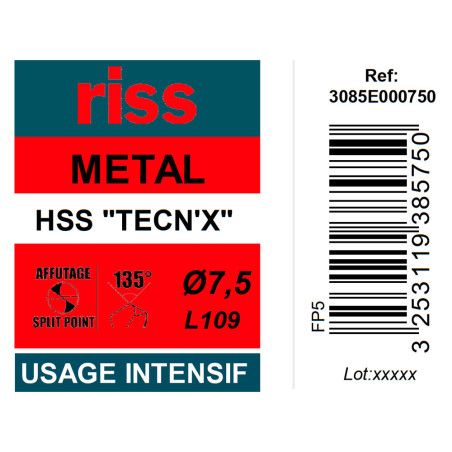 Foret à métaux HSS taillé meulé TECN'X Ø7,5mm - Riss