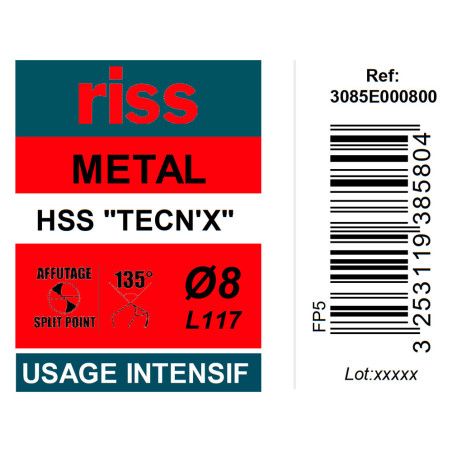 Foret à métaux HSS taillé meulé TECN'X Ø8mm - Riss