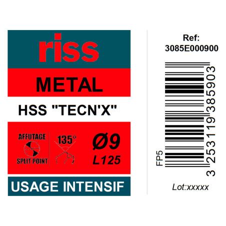 Foret à métaux HSS taillé meulé TECN'X Ø9mm - Riss