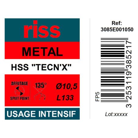 Foret à métaux HSS taillé meulé TECN'X Ø10,5mm - Riss