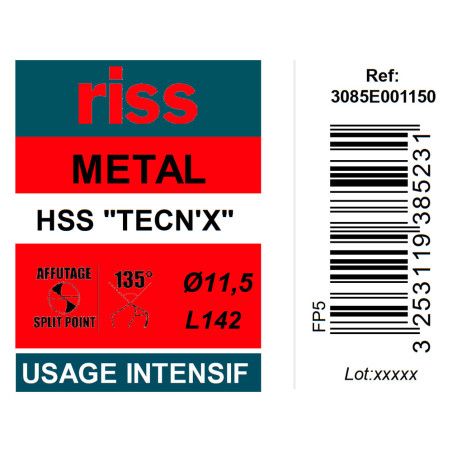 Foret à métaux HSS taillé meulé TECN'X Ø11,5mm - Riss