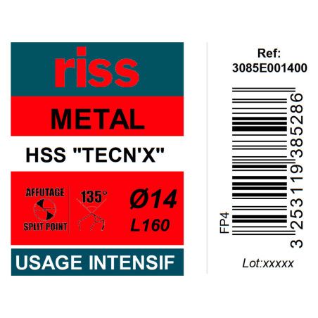 Foret à métaux HSS taillé meulé TECN'X Ø14mm - Riss