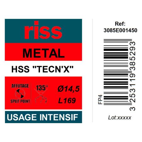 Foret à métaux HSS taillé meulé TECN'X Ø14,5mm - Riss