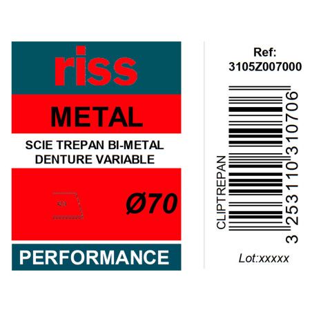 Scie trépan bi-métal denture variable Ø70 x 38mm - Riss