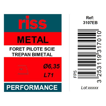 Foret pilote pour scie trépan bi-métal Ø6,35 x 71mm - Riss