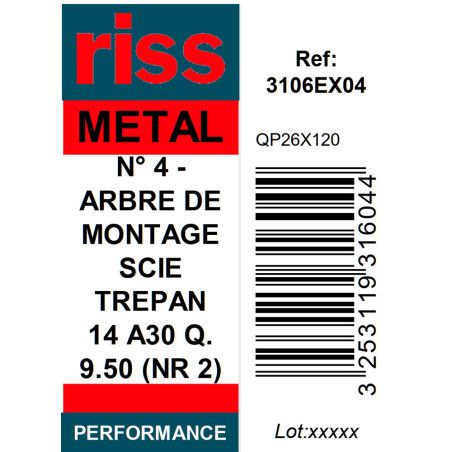 Arbre de montage N°2 pour scie trépan (Ø14 à 30mm) Q9,5mm - Riss