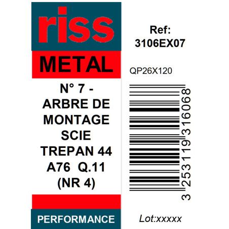 Arbre de montage N°7 pour scie trépan (Ø44 à 76mm) Q11mm - Riss